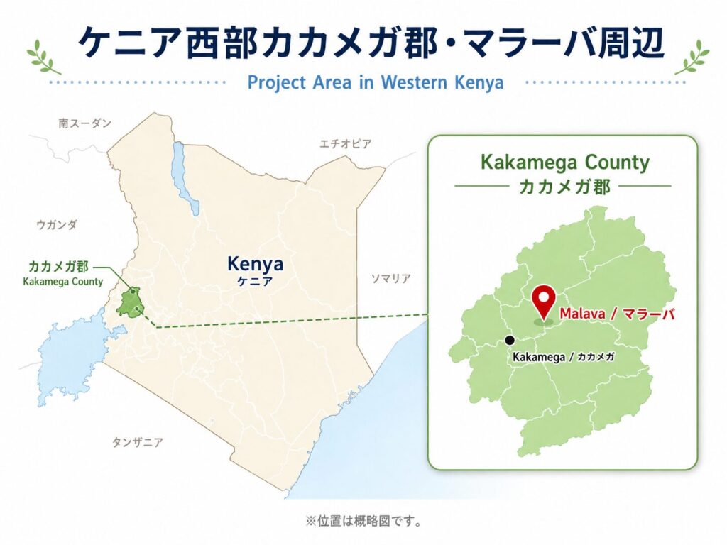 Overview map showing the project area around Malava, Kakamega County, western Kenya