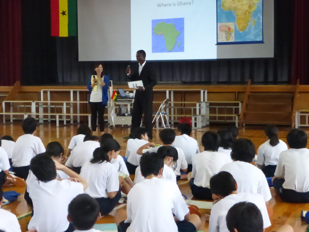 School global education exchange activity led by a speaker from Africa